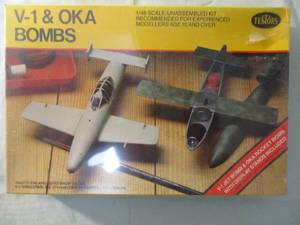 lot 211 image: TESTORS- 148 Scale,V-1JET BOMB  &OKA ROCKET BOMB, Model Kit, # 626