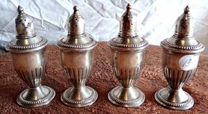 lot 13 image: LOT OF 4 VINTAGE STERLING SALT AND PEPPER SHAKERS - GLASS INSERT