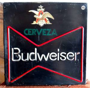lot 15 image: VINTAGE BUDWEISER CERVESA BEER SIGN - NOT TESTED - NEED BULBS