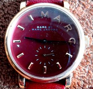 lot 22 image: Marc By Marc Jacobs Baker RED Leather Band RED FACE Womans Watch MBM1269 $$$