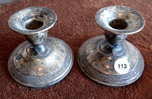 lot 113 image: VINTAGE CANDLE HOLDER - MARKED STERLING CEMENT WEIGHTED