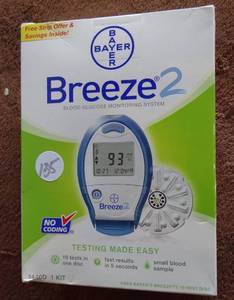 lot 135 image: Bayer Breeze 2 Blood Glucose Monitoring System No Coding 1440D Uses 10-Test Disc