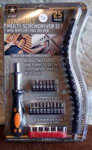 lot 176 image: US ARMY BENDABLE MULTI SCREWDRIVER 25 PIECE SET - NEW