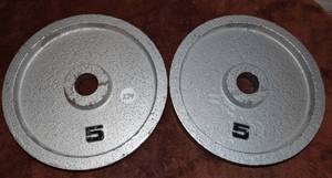 lot 274 image: PAIR OF STEEL 5 POUND BARBELL WEIGHTS