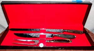 lot 301 image: VINTAGE 3 PC HOFFRITZ SERVING SET - DECORATIVE FINISH WITH CUSTOM HANDLES - BEAUTIFUL
