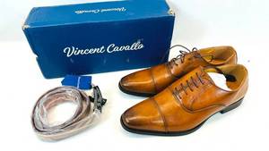 lot 178 image: Vincent Cavallo Dress Shoes with Matching Belt Cognac Brown C-381RB Size 12