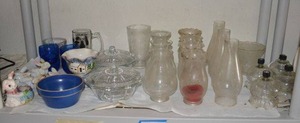 lot 150 image: Glass Hurricane Lamp Sets and Misc. Glassware