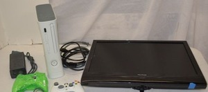 lot 25 image: Xbox 360 Power Console, 2 Controllers (1 is Unopened) and 22 View Source TV