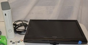 lot 26 image: Xbox 360 Power Console, 2 Controllers (1 is Unopened) and 22 View Source TV