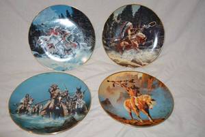 lot 156 image: Native American Plates Dangerous Crossing, Spirit of the South Wind, Land of the Winter Hawk, and The Challenge