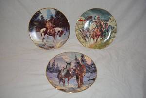 lot 158 image: Native American Plates Morning of Reckoning, Solitary Hunter, and War Party