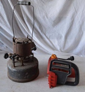 lot 272 image: Homelite Electric Chainsaw (No Bar, Chain or Cover) and Vintage Portable Burner with Handle