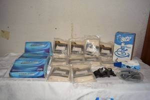 lot 275 image: Powdered Latex Gloves, Canvas Work Aprons, Welding Goggles, Bronco Pump for Dispensing Draft Beer