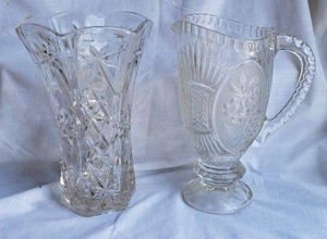 lot 230 image: Lead Crystal Vase and Pitcher, 10.5 tall for each