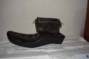 lot 340 image: Button Tufted Motorcycle Seat and Fringe Bag