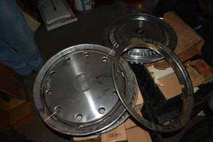 lot 43 image: Mixed lot of Chevy Hub Caps as shown, Including One SS Hub Cap