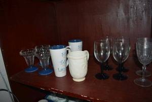 lot 349 image: Blue and White Coffee Mugs and Glassware, Ice Cream Sundae Dishes