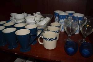 lot 350 image: Blue and White Mugs Sets, and Tea Light Holders