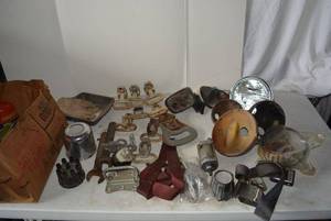 lot 361 image: Misc. Vintage Car Parts, Side Mirror Set, Climbing Steps, Vintage Lights, Z28  Center  Wheel Cap
