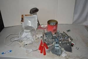 lot 369 image: Metal Electric Boxes - Single and Double, Thin Paint Rollers, Square Ceiling Lights, see pictures