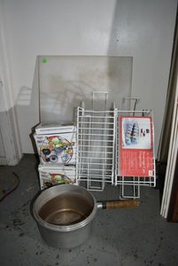 lot 390 image: Beverage Can Dispensers, Pot, Large Cutting Board, Chefs Rival SlicerGraters