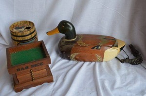 lot 429 image: Wooden Duck Phone, Coaster Set as shown