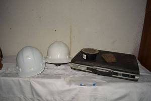 lot 382 image: 2 Hard Hats, Shower Drain, Royal Traveler Briefcase (HardCover)