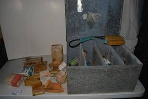 lot 379 image: Large 4 Part Metal Bin and Misc. Fuses and Electrical Parts, see pictures