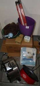 lot 399 image: Nostalgia Stirring Popcorn Maker (Missing Lid), Crockpot Base (no Pot), Tablecloth, Baia Slide Viewer, Philips 21 Light and more