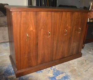 lot 503 image: Mid-Century Laminate Bar Cabinet with Top Opening, Hinged Front Doors