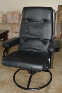 lot 505 image: Black Upholstered Chair with Removable Cushion as shown, Metal Frame, Padded Armrests