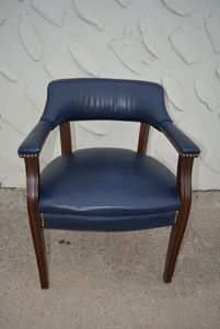lot 495 image: Vinyl Upholstered Armchair with Curved Back, Button Trim, Amarillo Blue