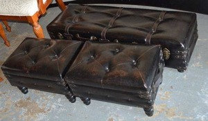 lot 481 image: WD Small Leather Bench, 3 Piece Set