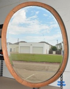lot 528 image: Antique Oval Beveled Mirror, Hand-Crafted Oak Frame