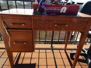 lot 13 image: Sewing machine table 2 drawers  & sewing notions included