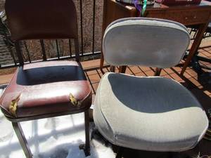 lot 12 image: 2 desk chairs brown has rips on seat gray on wheels