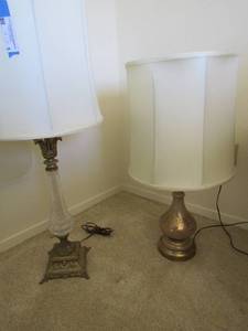 lot 5 image: Paris design  metal base crystal with lamp shade AND glass and gold wheat pattern lamp with shade