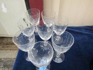 lot 60 image: 7 Wheel cut crystal and VINE & LEAF Pattern wine glasses, set of 8