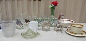 lot 76 image: Glasses and mugs, 2 salad bowls Mikasa stone wear cup and saucer