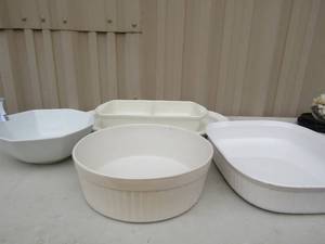 lot 78 image: 50-234 Miero ovenware divided plate white ceramic platter white salad bowl and 4.5qt. Corning ware dish