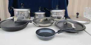 lot 83 image: Misc. lot of pots, pans, and lids