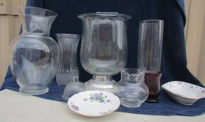lot 88 image: Winterly china butter dish, vase, creamer, flower, Collough china saucer