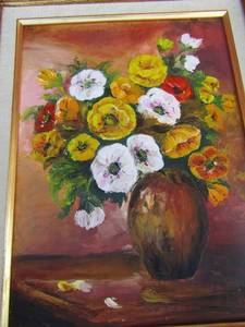 lot 121 image: 15 metal wall art, 19x15 hand painted flower Dorer Maberly 76 fabric photo