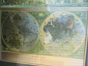 lot 124 image: Oil rig art  22x18  ,  Wall map 25x31