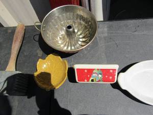 lot 144 image: Small jello mold   bread dish   butter dish and meat tenderizer