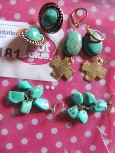 lot 181 image: 2 pair Turquoise stone and 1 pair faux turquoise earrings