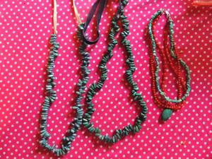 lot 187 image: 3 Turquoise stone necklaces 2 on leather neck strap 1 three string with drop