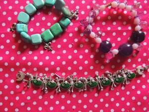 lot 189 image: 3 bracelets 1 Turquoise  fleur di lis 1 purple beads 1 golf charms
