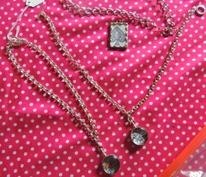 lot 200 image: 3 silver chain necklace with double sides,  1 with spade and 2 happy life sayings