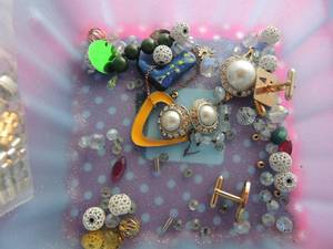 lot 157 image: Misc. lot watch band pieces, white beads, clear beads, 2 cufflinks and more
